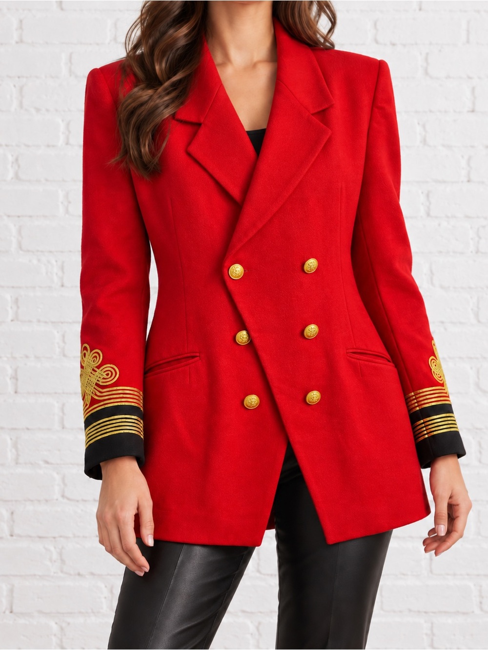 Vintage 80s Ellen Tracy Red Military Blazer Gold Braid Double Breasted